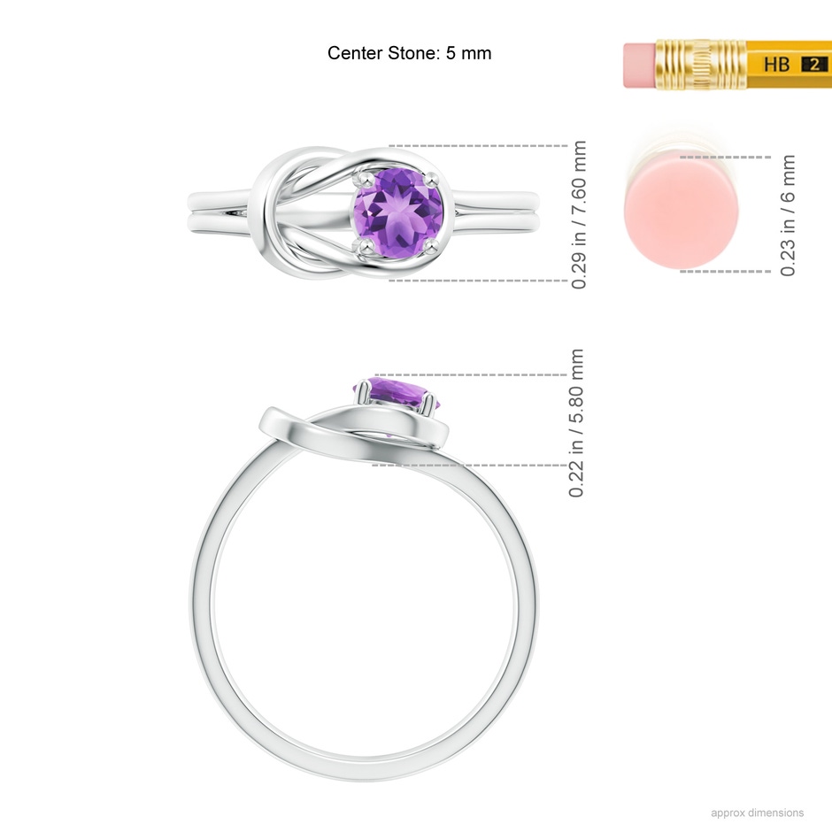 5mm A Solitaire Amethyst Infinity Knot Ring in S999 Silver ruler