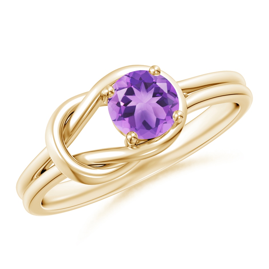 5mm A Solitaire Amethyst Infinity Knot Ring in Yellow Gold 