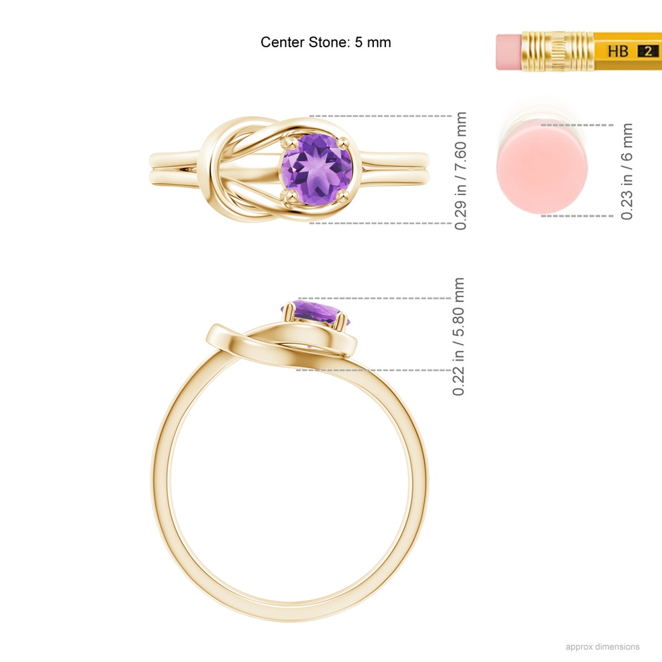 5mm A Solitaire Amethyst Infinity Knot Ring in Yellow Gold ruler