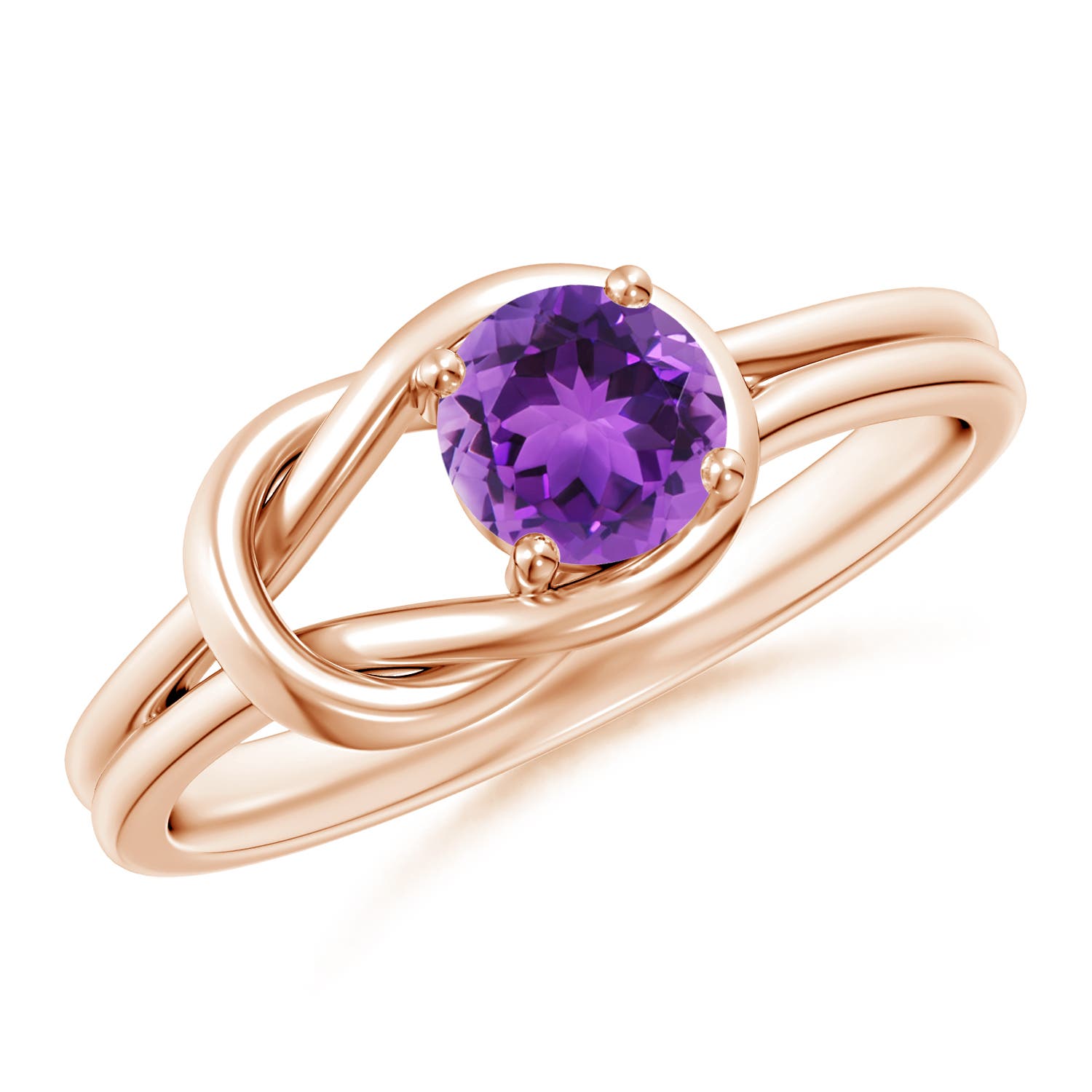 5mm AAA Solitaire Amethyst Infinity Knot Ring in 18CT Rose Gold