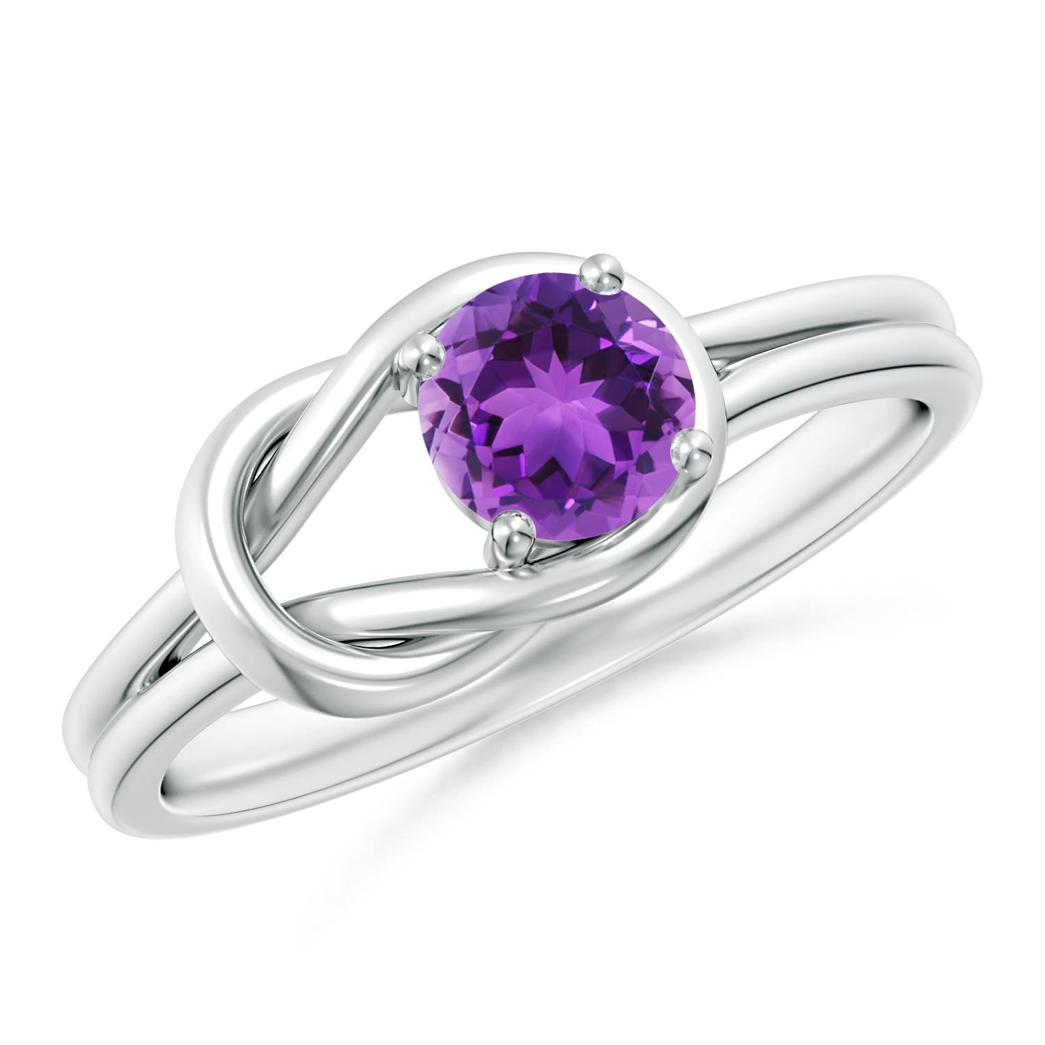 5mm AAA Solitaire Amethyst Infinity Knot Ring in 18CT White Gold