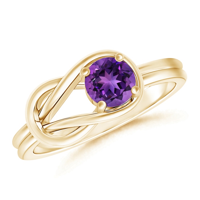 5mm AAAA Solitaire Amethyst Infinity Knot Ring in 10K Yellow Gold