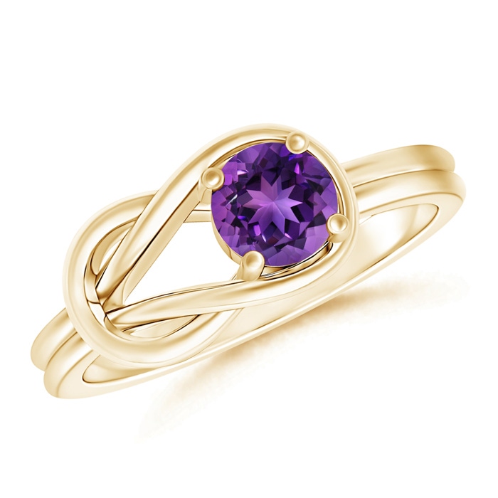 5mm AAAA Solitaire Amethyst Infinity Knot Ring in 10K Yellow Gold 