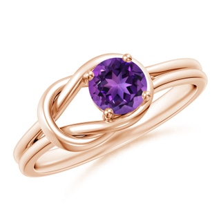 5mm AAAA Solitaire Amethyst Infinity Knot Ring in 18K Rose Gold