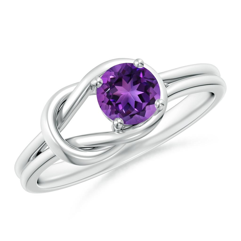 5mm AAAA Solitaire Amethyst Infinity Knot Ring in White Gold