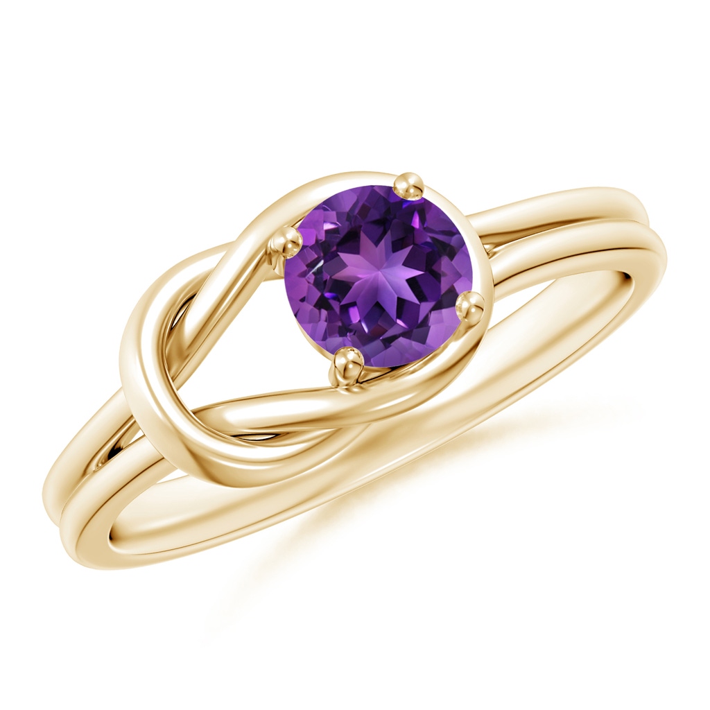 5mm AAAA Solitaire Amethyst Infinity Knot Ring in Yellow Gold