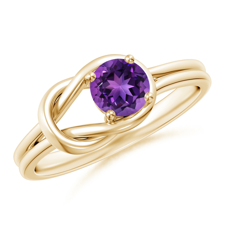 5mm AAAA Solitaire Amethyst Infinity Knot Ring in Yellow Gold 