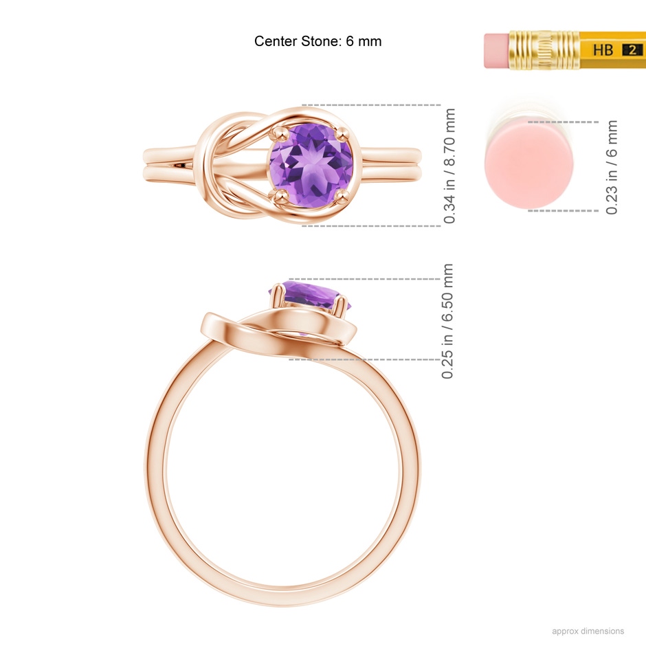 6mm A Solitaire Amethyst Infinity Knot Ring in Rose Gold ruler