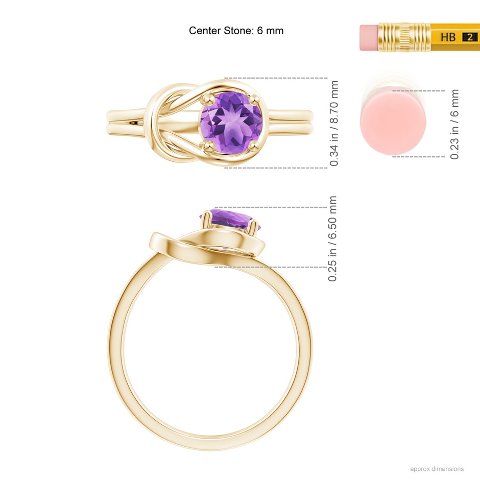 6mm A Solitaire Amethyst Infinity Knot Ring in Yellow Gold ruler
