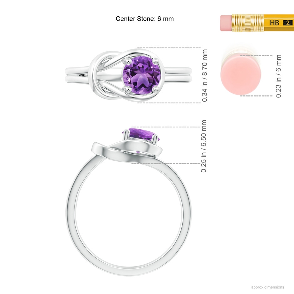 6mm AA Solitaire Amethyst Infinity Knot Ring in 18K White Gold ruler