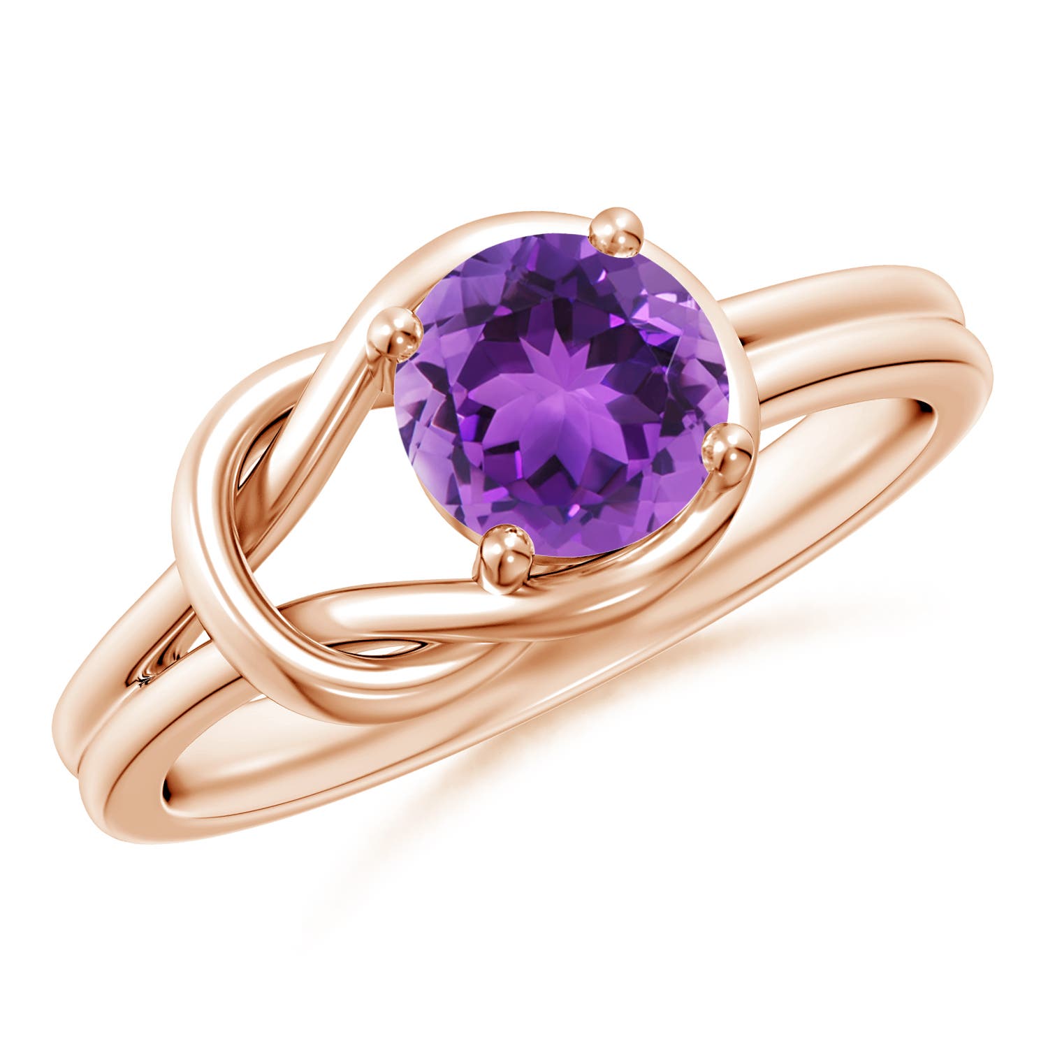 6mm AAA Solitaire Amethyst Infinity Knot Ring in 18K Rose Gold