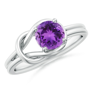6mm AAA Solitaire Amethyst Infinity Knot Ring in White Gold