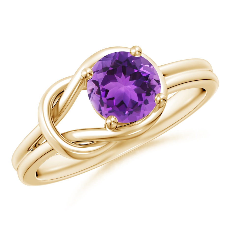 6mm AAA Solitaire Amethyst Infinity Knot Ring in Yellow Gold 