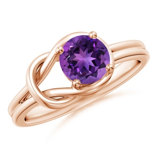 6mm AAAA Solitaire Amethyst Infinity Knot Ring in 18K Rose Gold