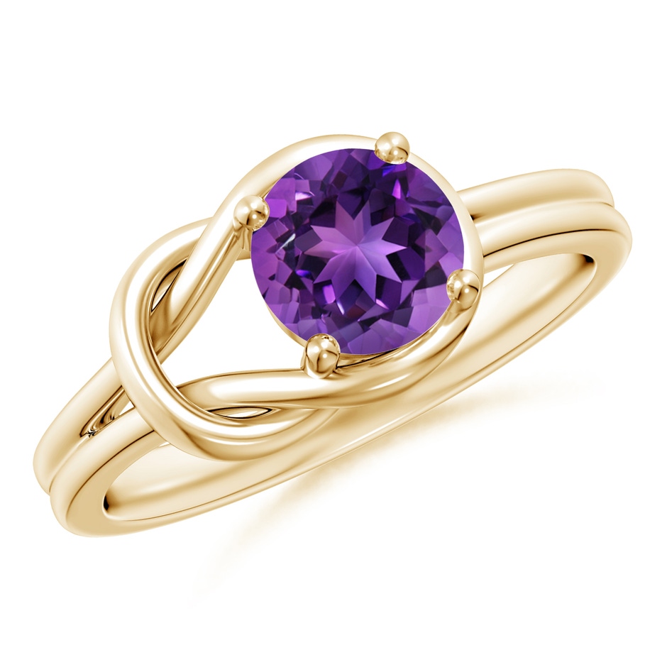 6mm AAAA Solitaire Amethyst Infinity Knot Ring in 18K Yellow Gold 