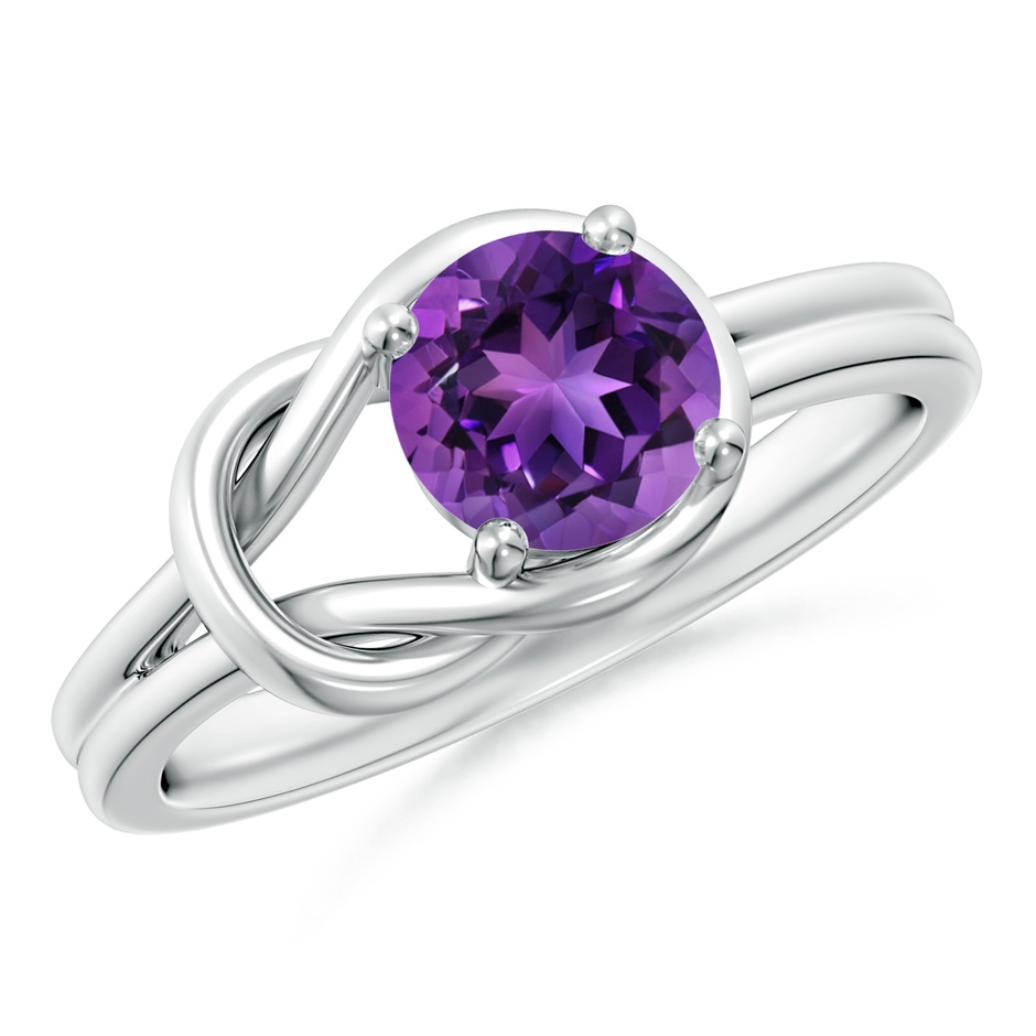 6mm AAAA Solitaire Amethyst Infinity Knot Ring in White Gold 