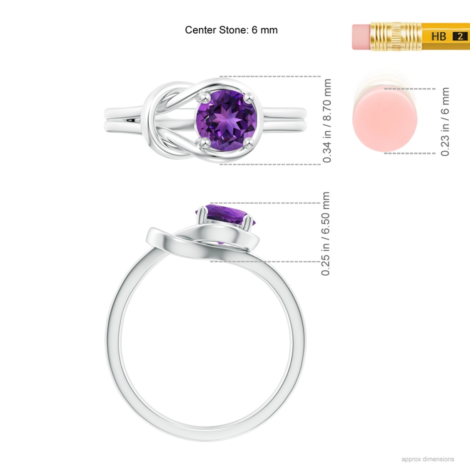 6mm AAAA Solitaire Amethyst Infinity Knot Ring in White Gold ruler