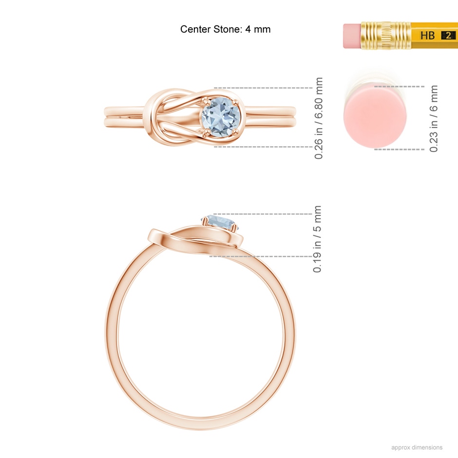 4mm A Solitaire Aquamarine Infinity Knot Ring in Rose Gold ruler