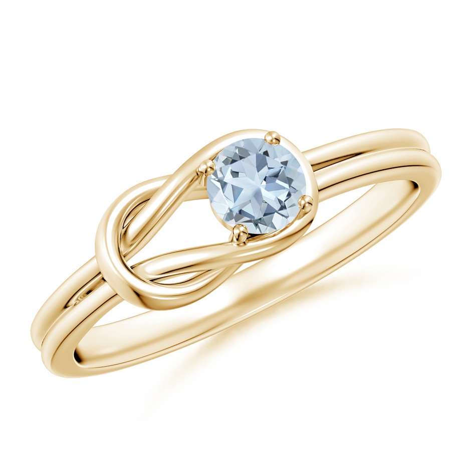 4mm A Solitaire Aquamarine Infinity Knot Ring in Yellow Gold 