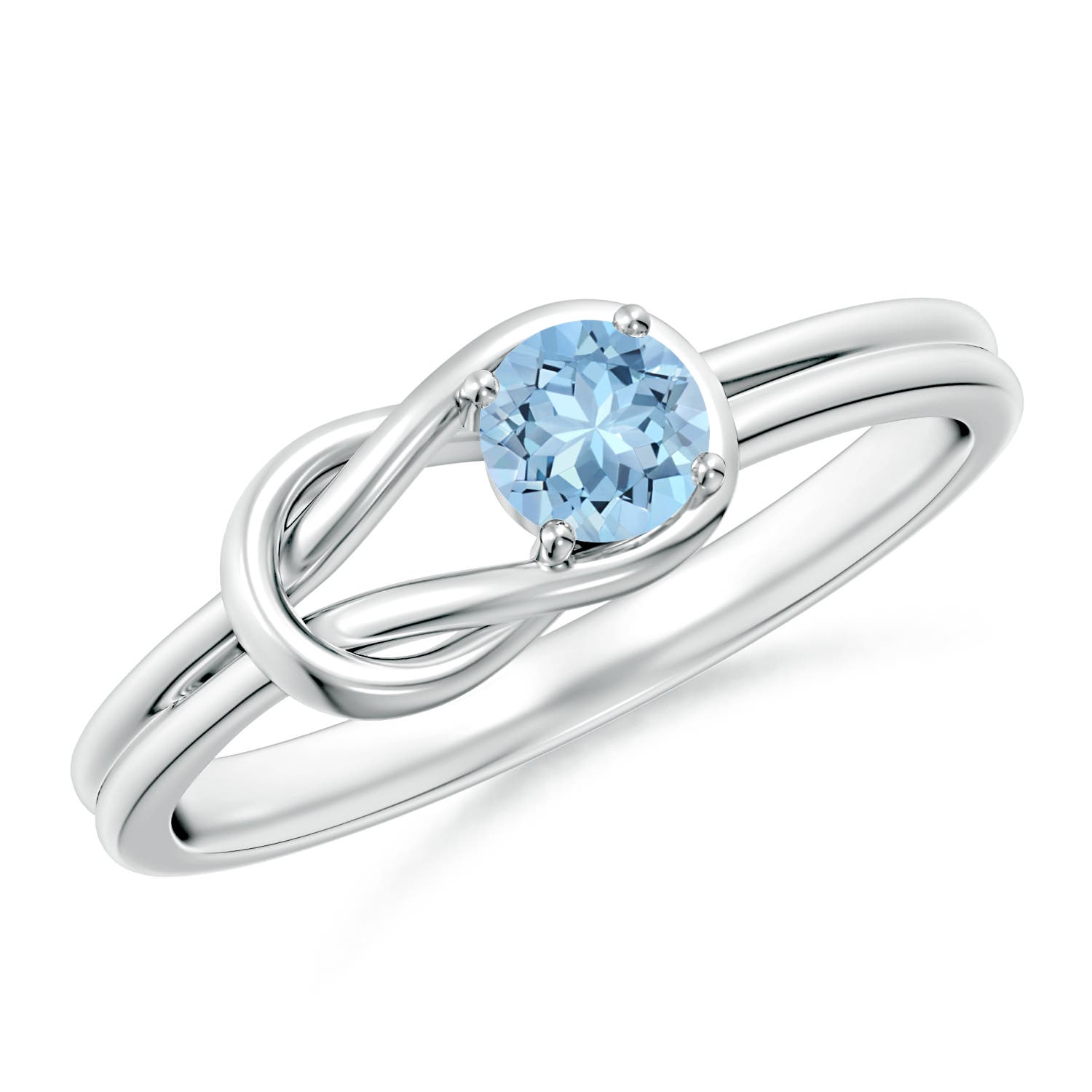 4mm AAA Solitaire Aquamarine Infinity Knot Ring in P950 Platinum