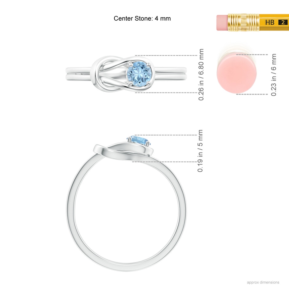 4mm AAA Solitaire Aquamarine Infinity Knot Ring in P950 Platinum ruler