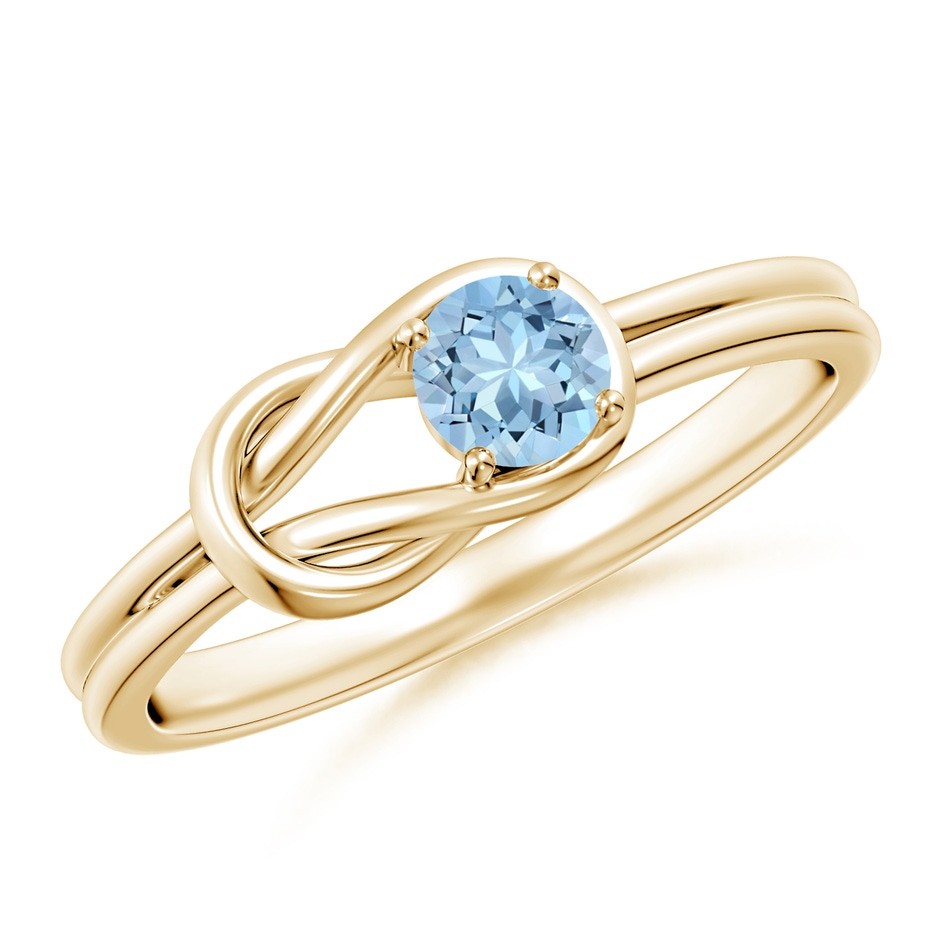 4mm AAA Solitaire Aquamarine Infinity Knot Ring in Yellow Gold 