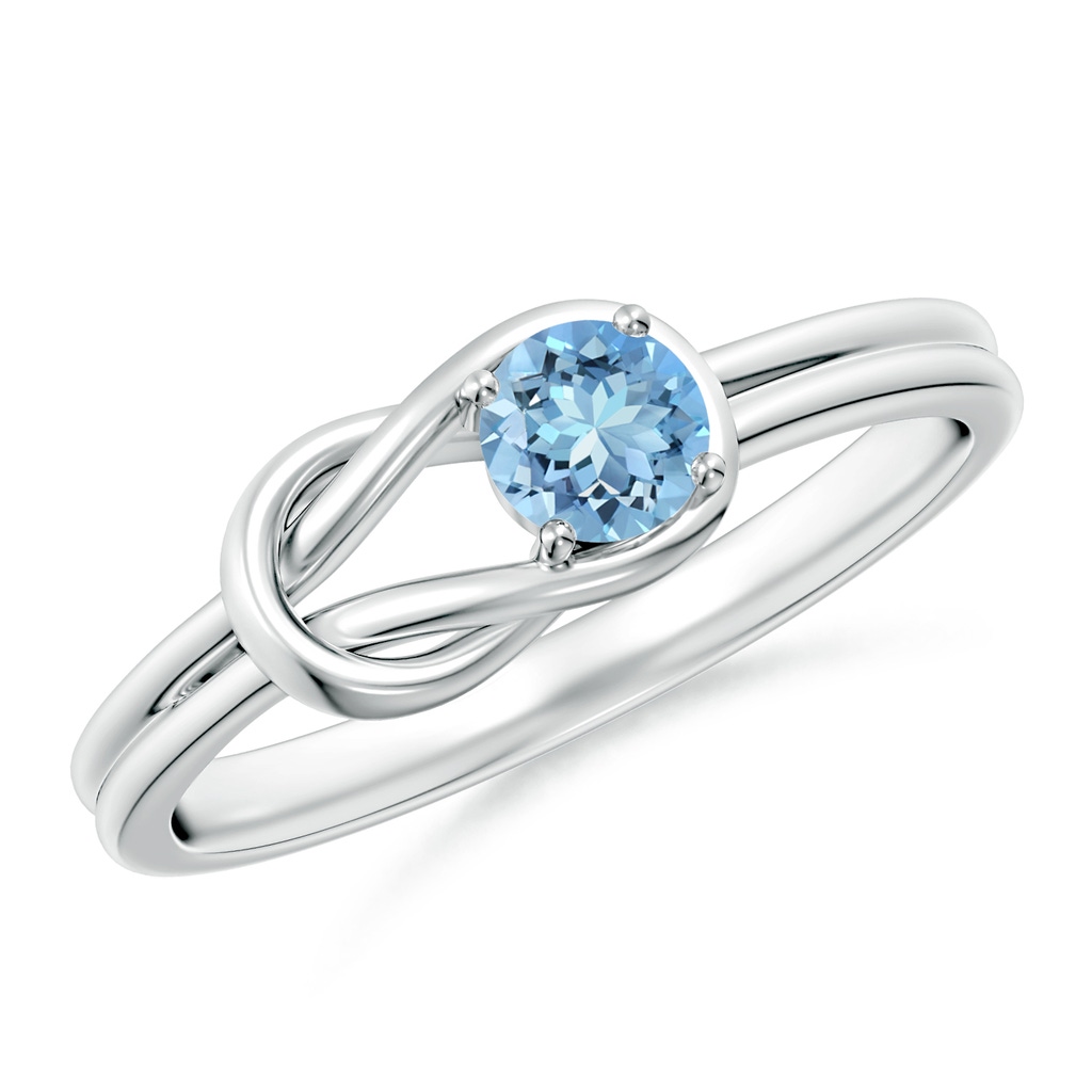 4mm AAAA Solitaire Aquamarine Infinity Knot Ring in S999 Silver