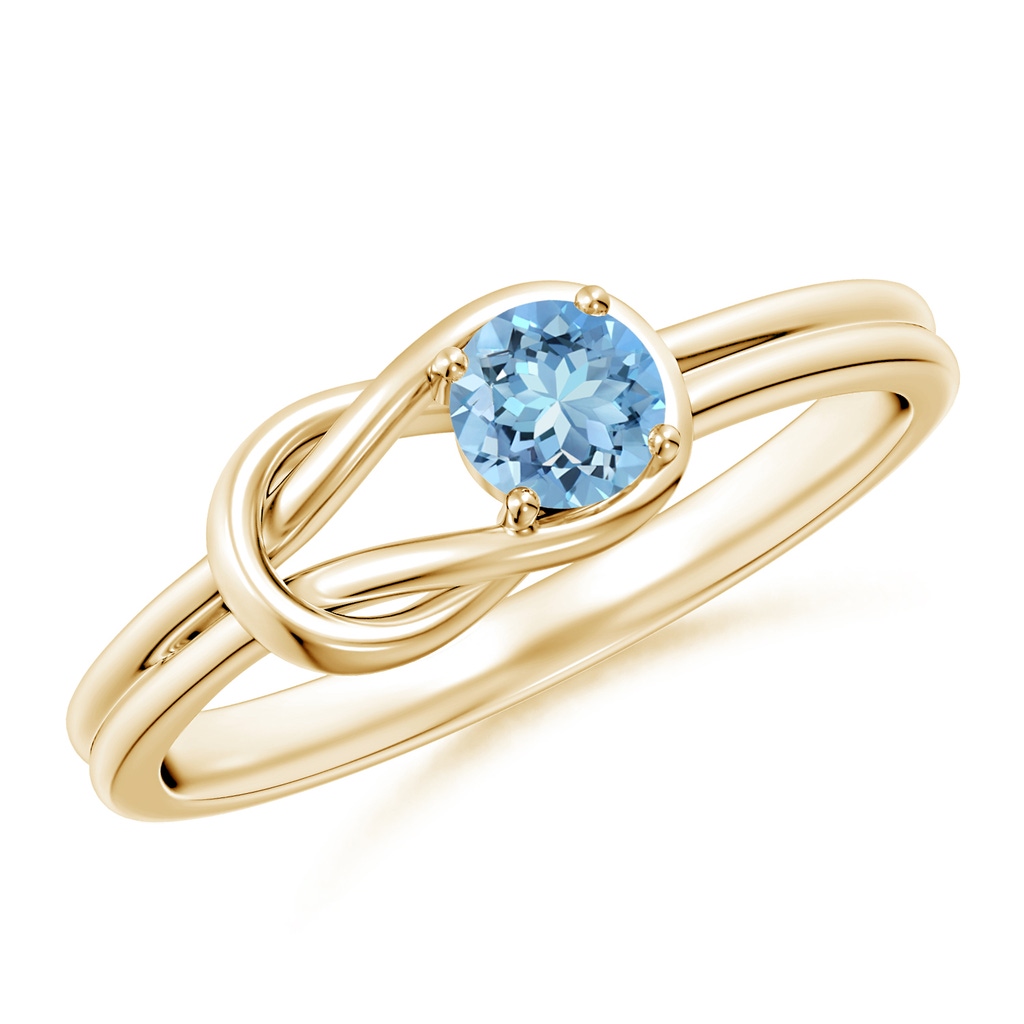 4mm AAAA Solitaire Aquamarine Infinity Knot Ring in Yellow Gold