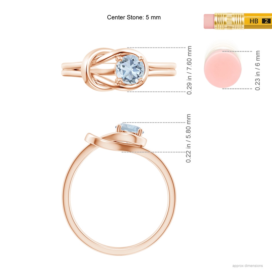 5mm A Solitaire Aquamarine Infinity Knot Ring in Rose Gold ruler