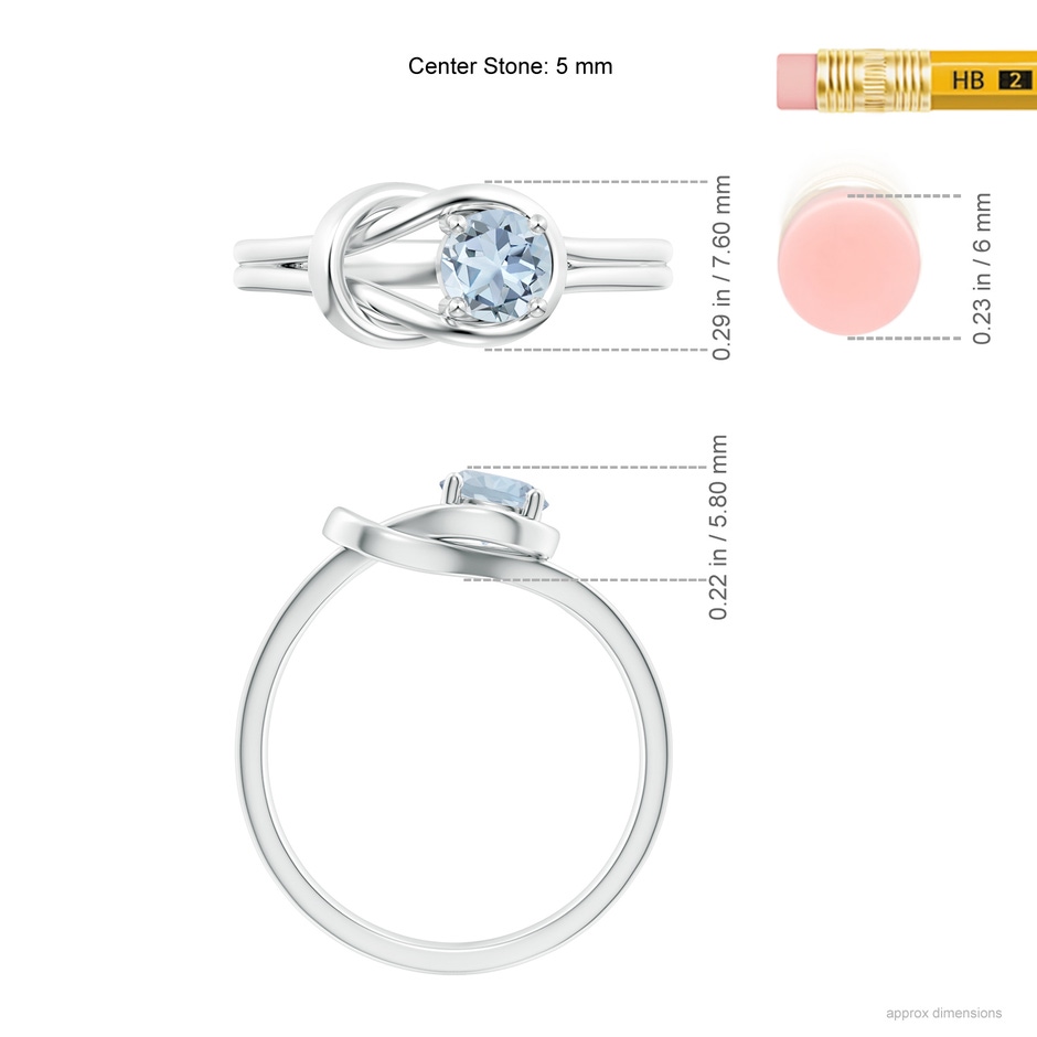5mm A Solitaire Aquamarine Infinity Knot Ring in White Gold ruler
