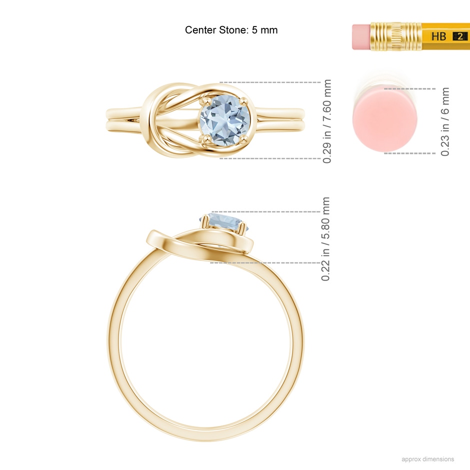 5mm A Solitaire Aquamarine Infinity Knot Ring in Yellow Gold ruler