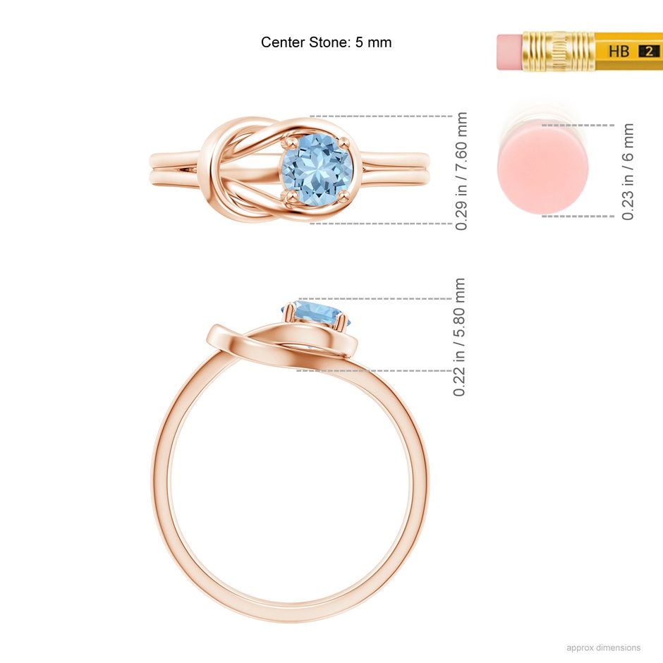 5mm AAA Solitaire Aquamarine Infinity Knot Ring in Rose Gold ruler