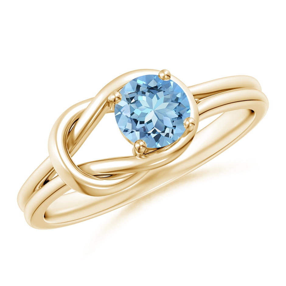 5mm AAAA Solitaire Aquamarine Infinity Knot Ring in Yellow Gold 