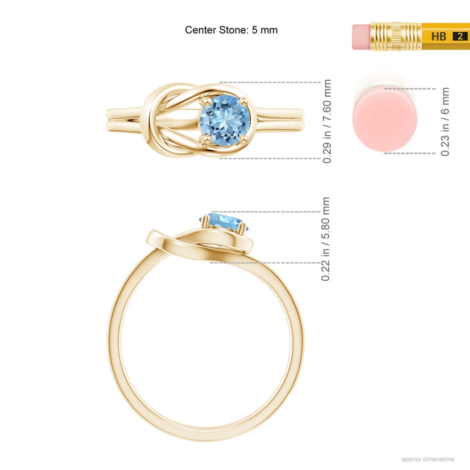 5mm AAAA Solitaire Aquamarine Infinity Knot Ring in Yellow Gold ruler