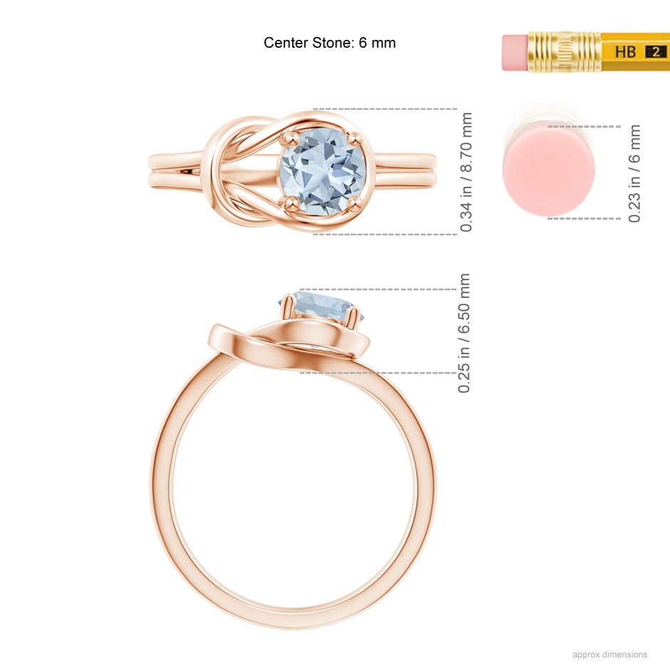 6mm A Solitaire Aquamarine Infinity Knot Ring in Rose Gold ruler