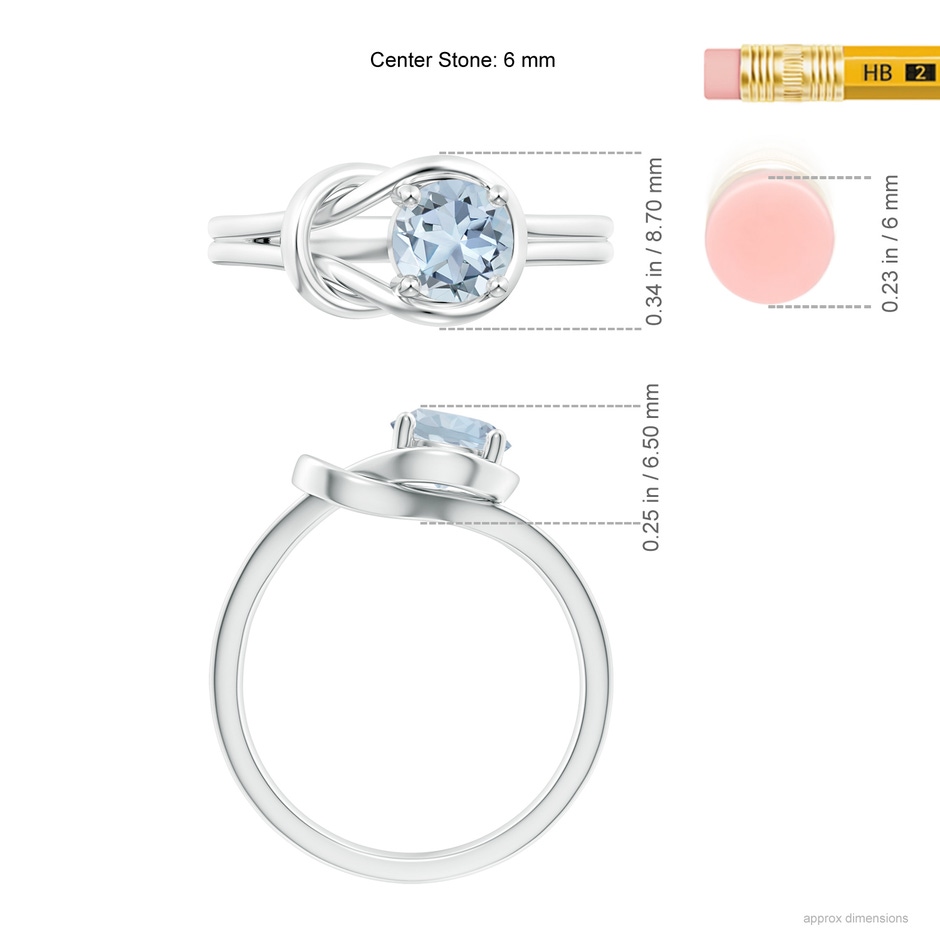6mm A Solitaire Aquamarine Infinity Knot Ring in White Gold ruler