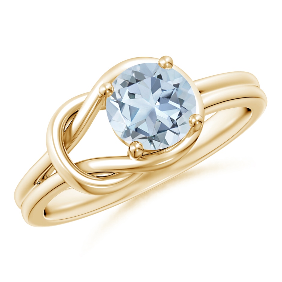 6mm A Solitaire Aquamarine Infinity Knot Ring in Yellow Gold 
