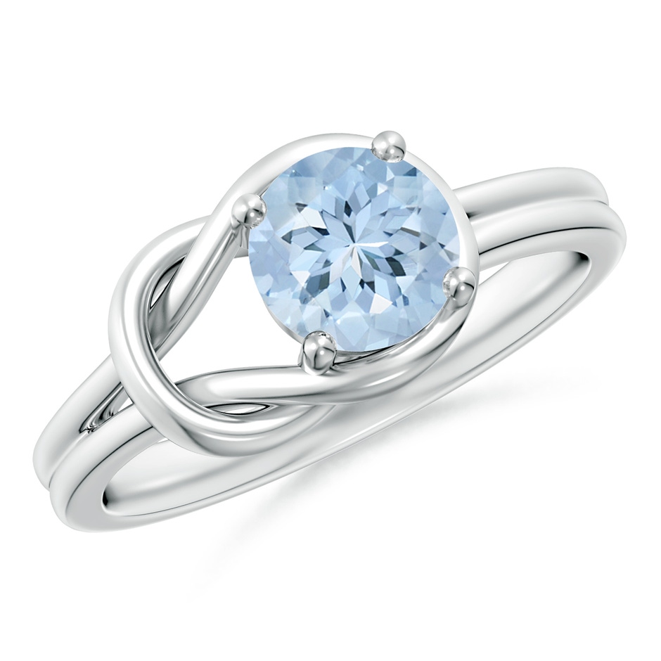 6mm AA Solitaire Aquamarine Infinity Knot Ring in White Gold 