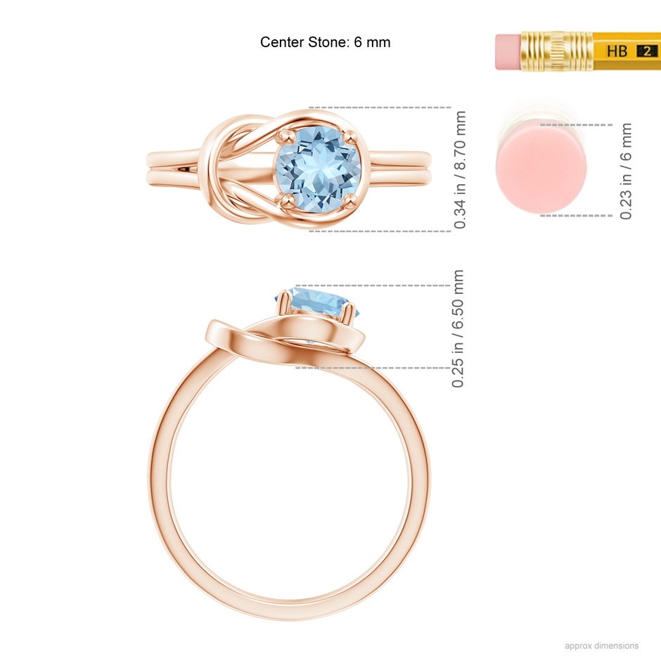 6mm AAA Solitaire Aquamarine Infinity Knot Ring in Rose Gold ruler