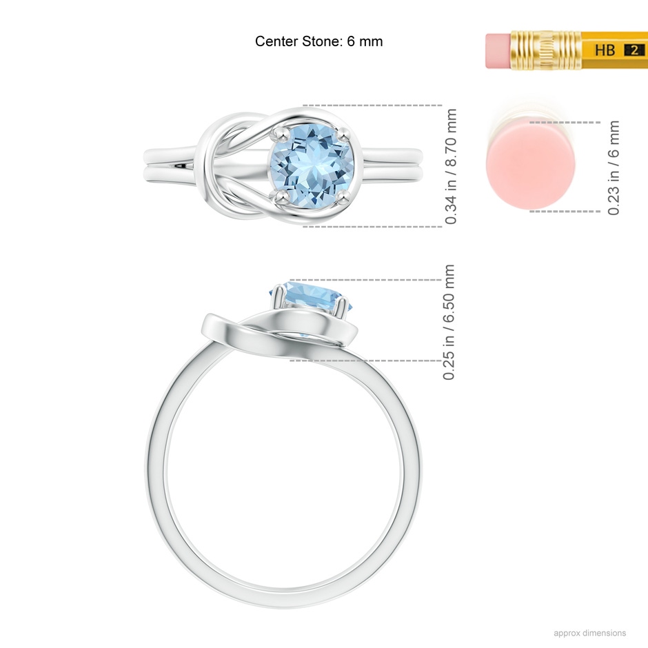 6mm AAA Solitaire Aquamarine Infinity Knot Ring in White Gold ruler