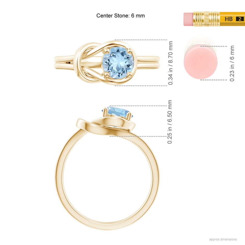 6mm AAA Solitaire Aquamarine Infinity Knot Ring in Yellow Gold ruler