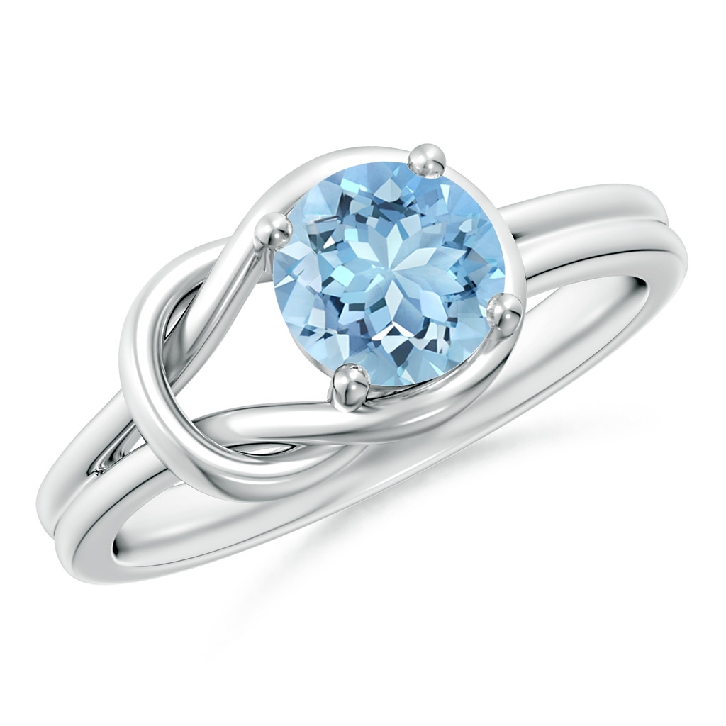 6mm AAAA Solitaire Aquamarine Infinity Knot Ring in White Gold