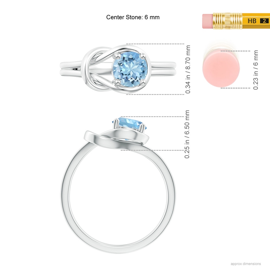 6mm AAAA Solitaire Aquamarine Infinity Knot Ring in White Gold ruler