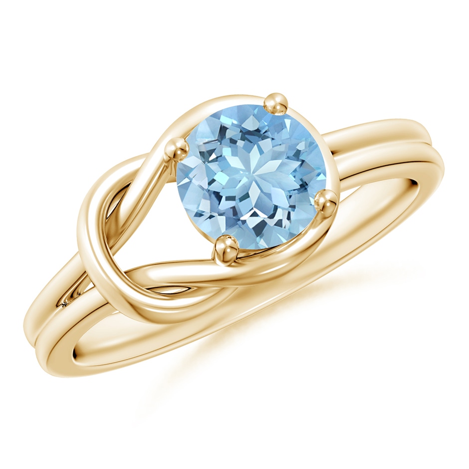 6mm AAAA Solitaire Aquamarine Infinity Knot Ring in Yellow Gold 