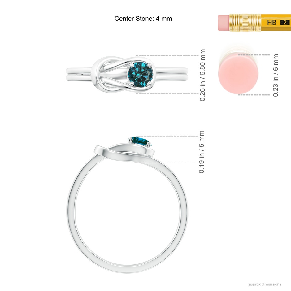 4mm AA Solitaire Enhanced Blue Diamond Infinity Knot Ring in P950 Platinum ruler