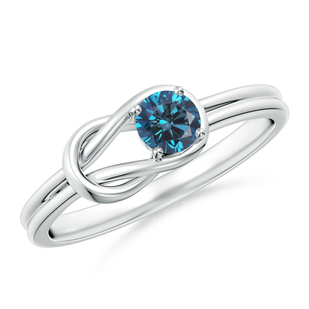 4mm AAA Solitaire Enhanced Blue Diamond Infinity Knot Ring in White Gold