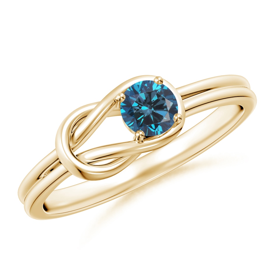 4mm AAA Solitaire Enhanced Blue Diamond Infinity Knot Ring in Yellow Gold 