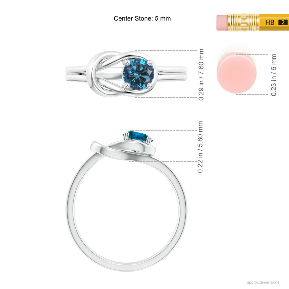 5mm AAA Solitaire Enhanced Blue Diamond Infinity Knot Ring in P950 Platinum ruler