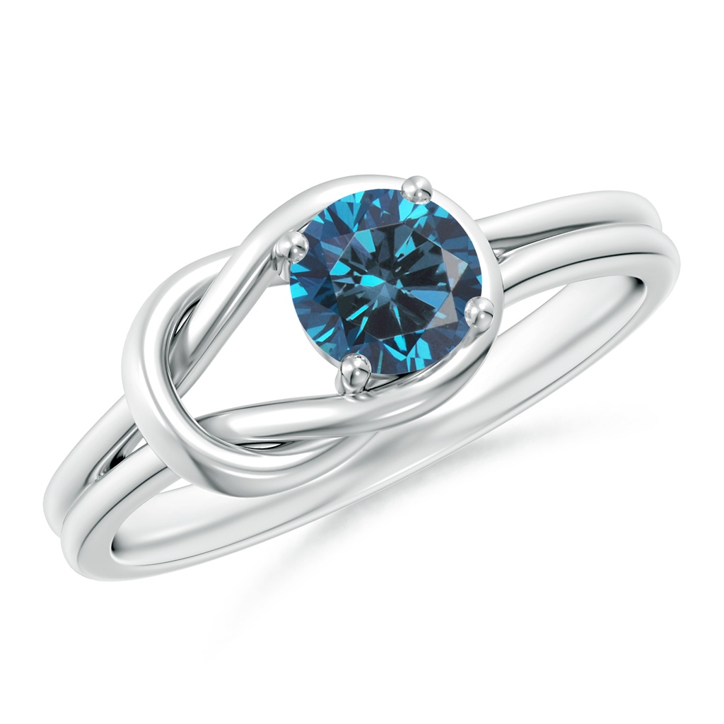 5mm AAA Solitaire Blue Diamond Infinity Knot Ring  in White Gold