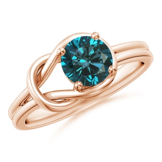 6mm AA Solitaire Enhanced Blue Diamond Infinity Knot Ring in 18K Rose Gold
